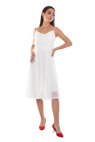 1303 Önü Degaje Kısa Şifon Elbise