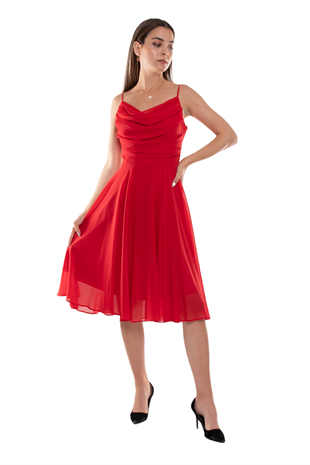 1303 Önü Degaje Kısa Şifon Elbise