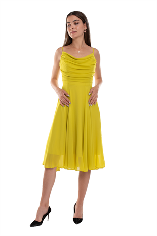 1303 Önü Degaje Kısa Şifon Elbise