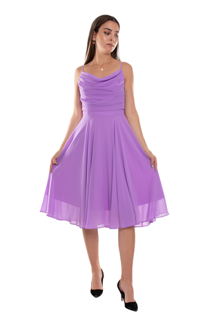 1303 Önü Degaje Kısa Şifon Elbise