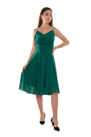 1303 Önü Degaje Kısa Şifon Elbise