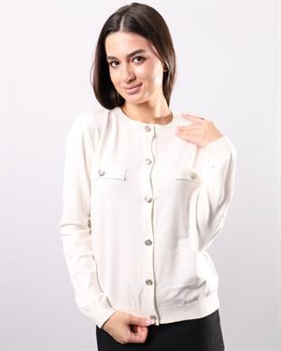 140 Cep Detay Özel Düğmeli Fleto Cep Basic Triko Hırka