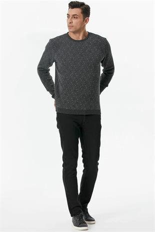 14225 Yünlü Sıfır Yaka Desenli Erkek Triko Kazak