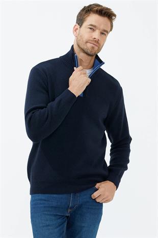 14252 Dik Yaka Fermuarlı Triko Erkek Kazak