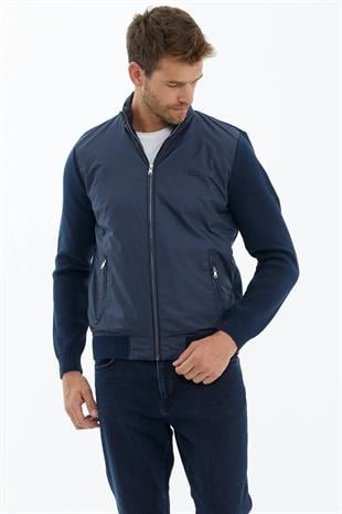 14258 Sıfır Yaka Önden Mikro Fermuarlı Erkek Triko Mont