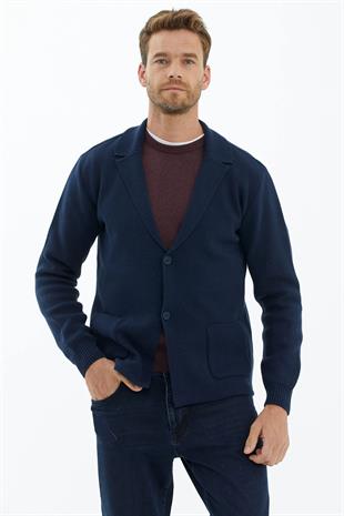 14268 Polo Yaka Düğmeli Erkek Triko Ceket