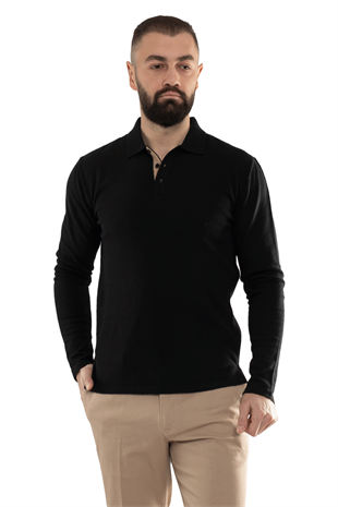 14277 Polo Yaka Patlı Düğmeli Triko Kazak