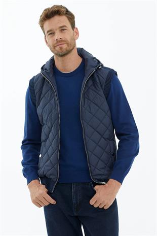 14283 Kapitoneli Kapüşonlu Fermuarlı Erkek Triko