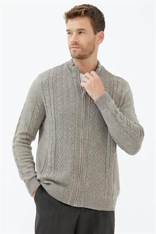 14286 Yünlü Dik Yaka Fermuarlı Erkek Triko Hırka