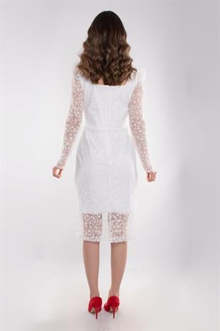 1441 Simli Öpücük Yaka Karpuz Kol Kısa Nikahlık Elbise