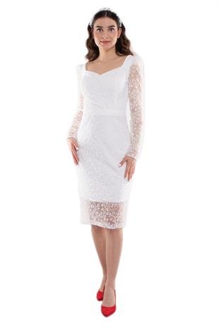 1441 Simli Öpücük Yaka Karpuz Kol Kısa Nikahlık Elbise