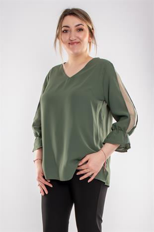 1490 Büyük Beden Organze Tül Kol Vyaka Viscon Bluz