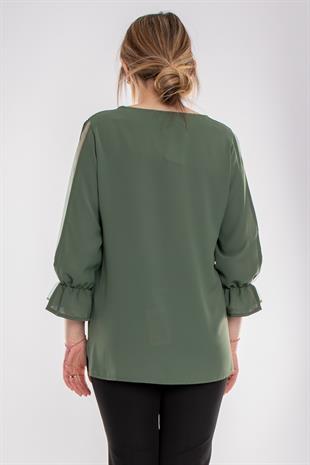 1490 Büyük Beden Organze Tül Kol Vyaka Viscon Bluz