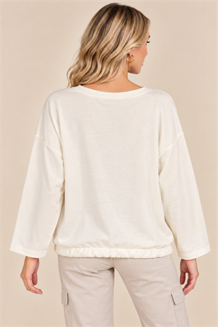 15434 Ayıcık Desen Bisiklet Yaka Eteği Bağcıklı Sweatshirt