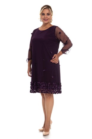 1555 BB 3D Eteği Baskılı Astarlı Kısa Elbise