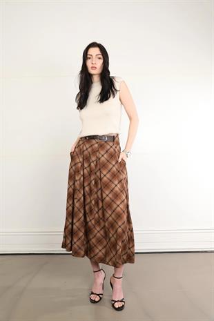 1591 Beli Pileli Kemerli Uzun Çan Etek