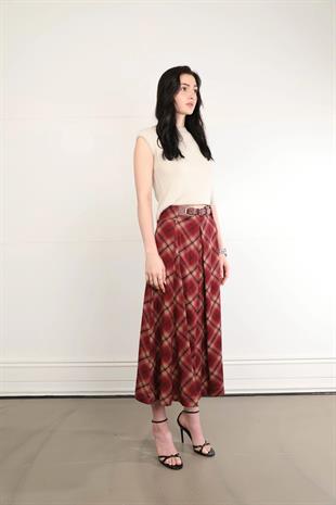 1591 Beli Pileli Kemerli Uzun Çan Etek