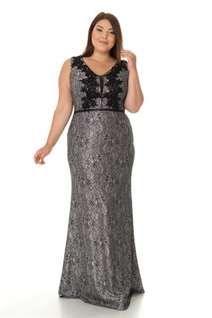 19190 BB DESENLİ SİMLİ YAKA BONCUKLU ELBİSE