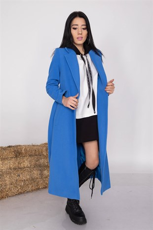 20128 Kuşaklı Erkek Yaka Uzun Kaşe Kaban