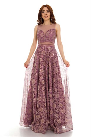 20148 KB Beli Dekolteli Güpür Uzun Abiye