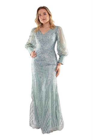 20152 BB V Yaka Sim Uzun Kol Balık Elbise