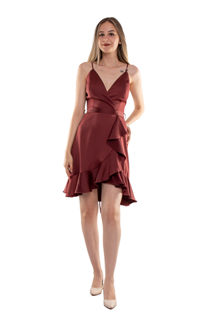 2020 KB Eteği Fırfırlı Sırt Bağlamalı Kısa Elbise