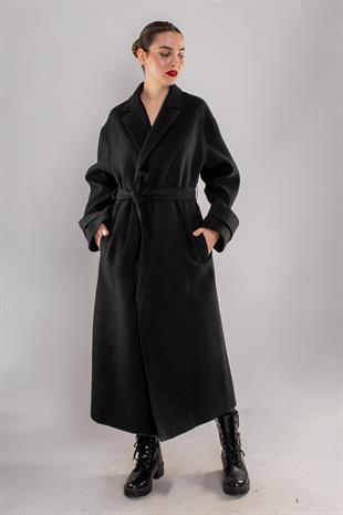 20276 Kuşaklı Kol Apoletli Erkek Yaka Kaşe Kaban