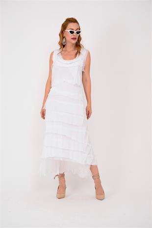 2031 Kat Kat Kolsuz Uzun Elbise