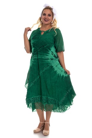 2049 Asimetrik Güpür Detay K.Kol Pamuk Batik Elbise