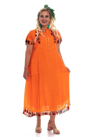 2053 Kol Ve EtekUcu Püskül Viscon Batik Elbise