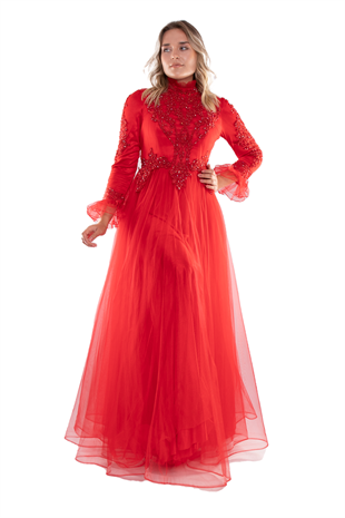 21007 Tam Seri Üzeri Boncuk ve Nakış İşleme Tesettür Nişanlık