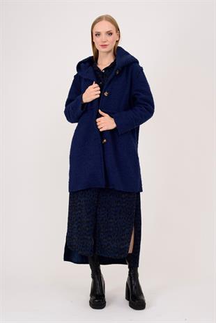 21224 4 Düğmeli Kapüşonlu Keçe Kaban