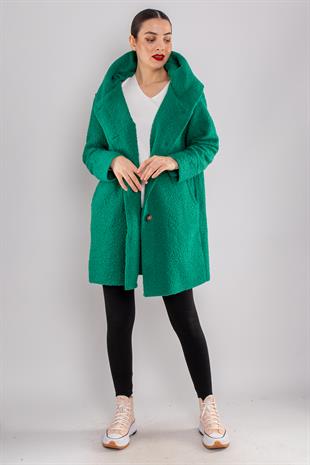 21224 4 Düğmeli Kapüşonlu Keçe Kaban