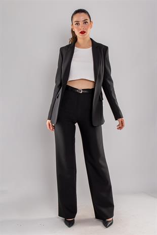 2135 Tek Düğme Cep Kapaklı Broşlu Ceket Pantolon İkili Takım