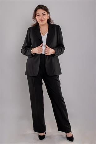 2169 Büyük Beden Broşlu Tek Düğme Ceket BolPaça Pantolon Takım