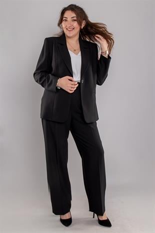 2180 Büyük Beden Tek Düğmeli Broşlu Ceket Pantolon Takım