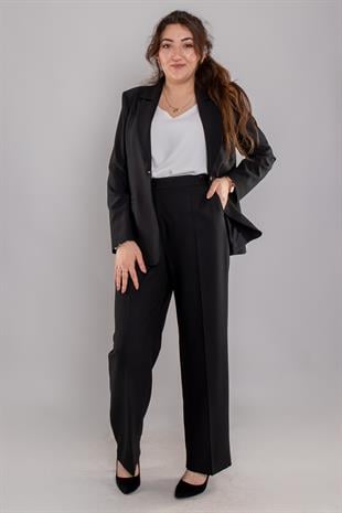 2180 Büyük Beden Tek Düğmeli Broşlu Ceket Pantolon Takım