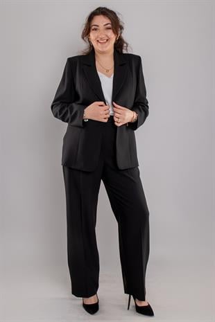 2180 Büyük Beden Tek Düğmeli Broşlu Ceket Pantolon Takım