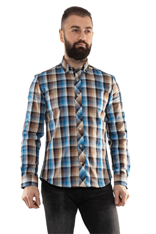 2186 ERTEN SF KARELİ KARIŞIK RENKLİ GÖMLEK