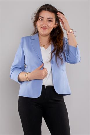 224 Büyük Beden Truvakar Kol Yırtmaçlı Tek Düğme Keten Ceket