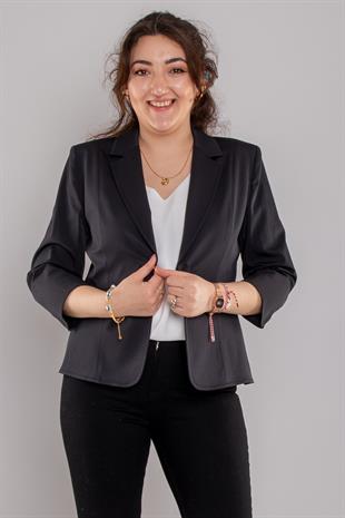 224 Büyük Beden Truvakar Kol Yırtmaçlı Tek Düğme Keten Ceket