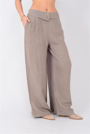 2317 Lova İki Düğme Detay Keten Pantolon