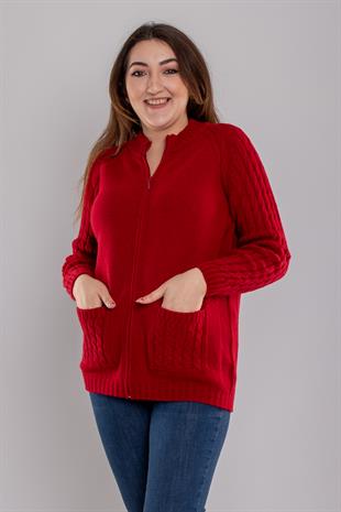 23203 Cebi Kolu Saç Örgülü Fermuarlı Triko Mont