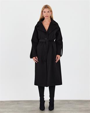 2363 Apoletli Kollu Erkek Yaka Tek Düğme Astarlı Kaşe Kaban