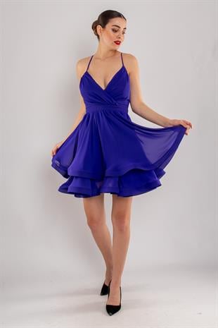 237 İp Askılı Sırt Bağlamalı Kloş Kısa Elbise