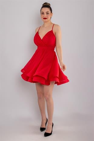 237 İp Askılı Sırt Bağlamalı Kloş Kısa Elbise