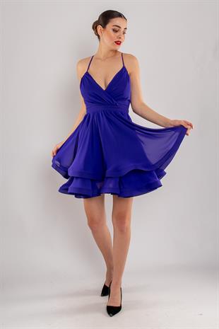 237 İp Askılı Sırt Bağlamalı Kloş Kısa Elbise