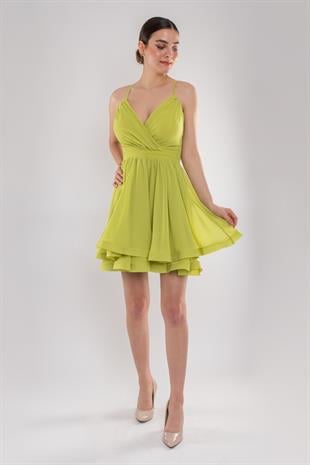 237 İp Askılı Sırt Bağlamalı Kloş Kısa Elbise