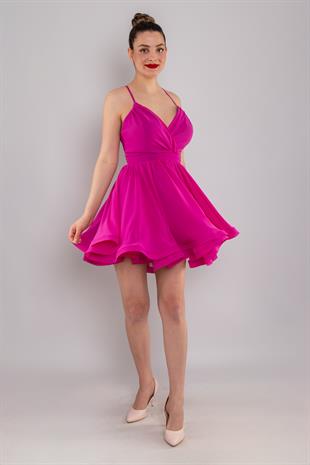 237 İp Askılı Sırt Bağlamalı Kloş Kısa Elbise