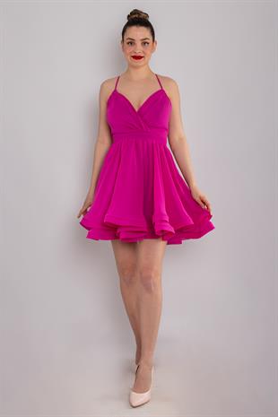 237 İp Askılı Sırt Bağlamalı Kloş Kısa Elbise